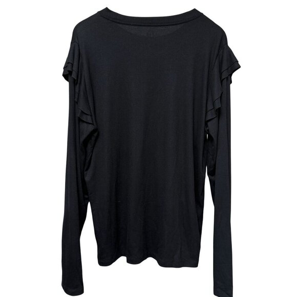 GAP Ruffle Tee Size XXL Black Ribbed Knit Modal Blend Womens Top Long Sleeve NWT - Picture 5 of 10
